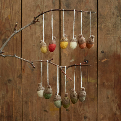 Handmade Felted Wool Acorn Decorations - Set of 6 - More Colours