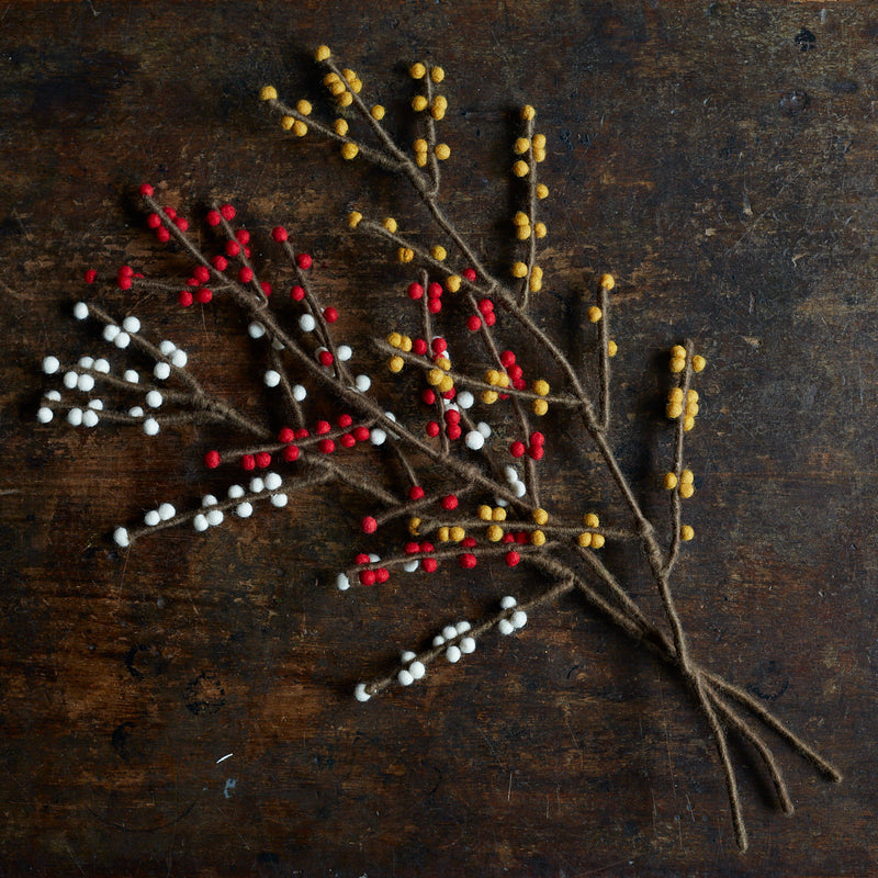 Handmade Felted Wool Branch with Berries - More Colours