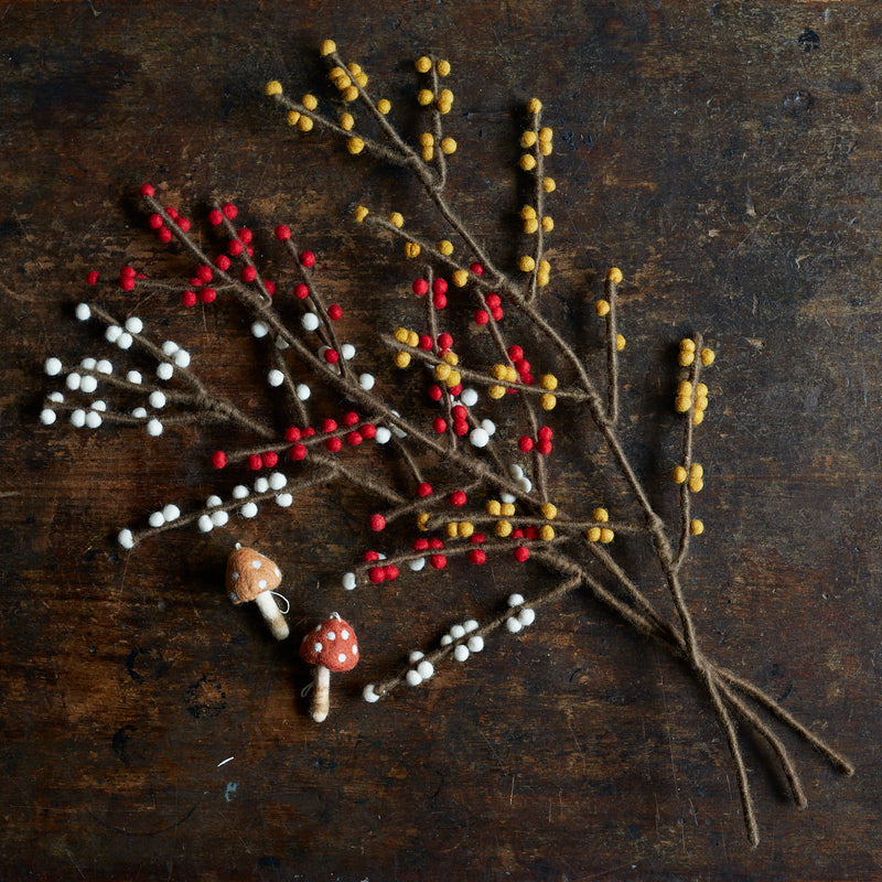 Handmade Felted Wool Branch with Berries - More Colours