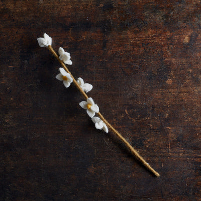 Handmade Felted Wool Flowers on Stalk - White