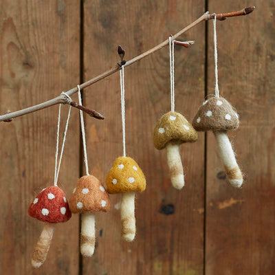 Handmade Felted Wool Mushroom Decorations - Set of 5 - More Colours