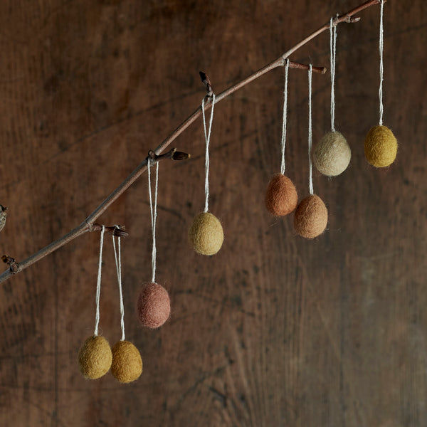 Handmade Felted Wool Mini Egg Decorations - Set of 8 - Yellow
