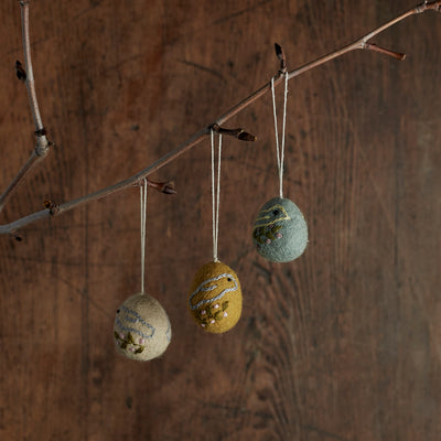 Handmade Felted Wool Egg Decorations - Set of 3 - Birds