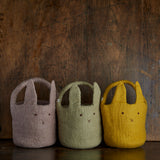 Handmade Felted Wool Bunny Basket - Dusty Green