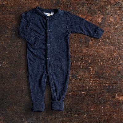 Baby & Kids Merino Wool Rib Pyjamas - Navy