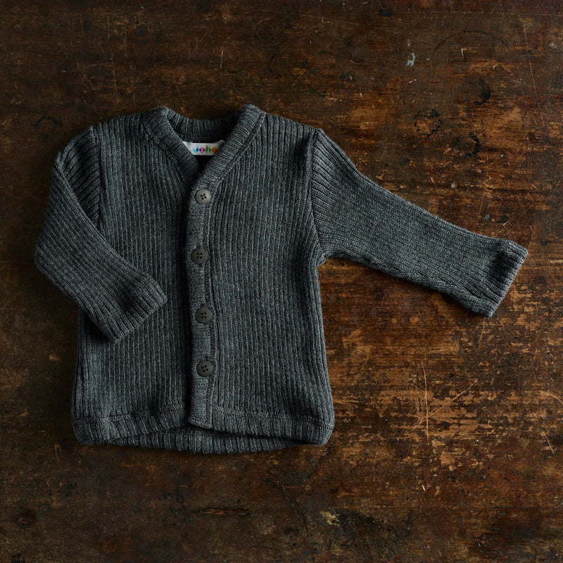 Baby & Kids Merino Wool Heavy Rib Cardigan - Charcoal