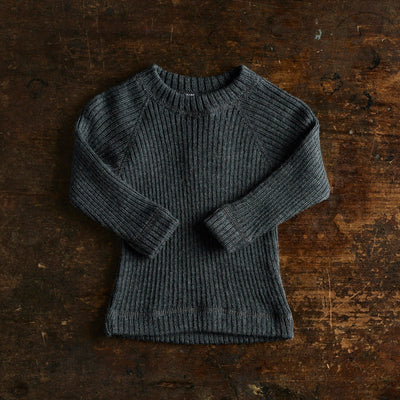 Baby & Kids Merino Wool Heavy Rib Sweater - Charcoal