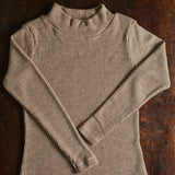 Womens Merino Wool Heavy Rib Turtle Neck Top - Sand Melange