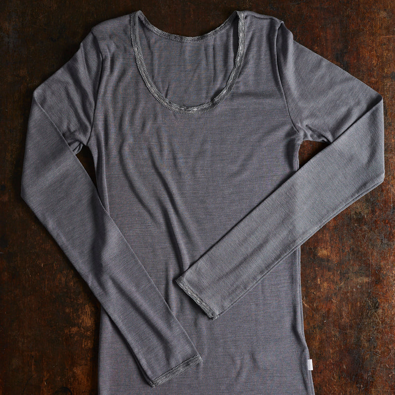 Womens Merino Wool/Silk Top - Grey