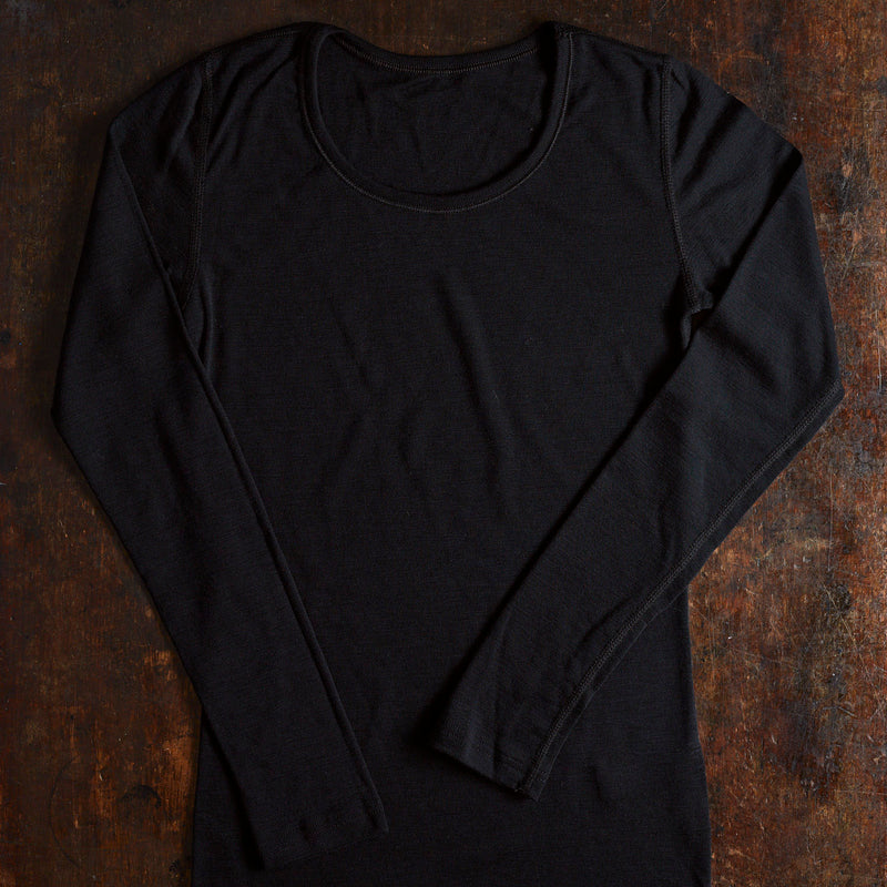 Womens Merino Wool Long Sleeve Top - Black