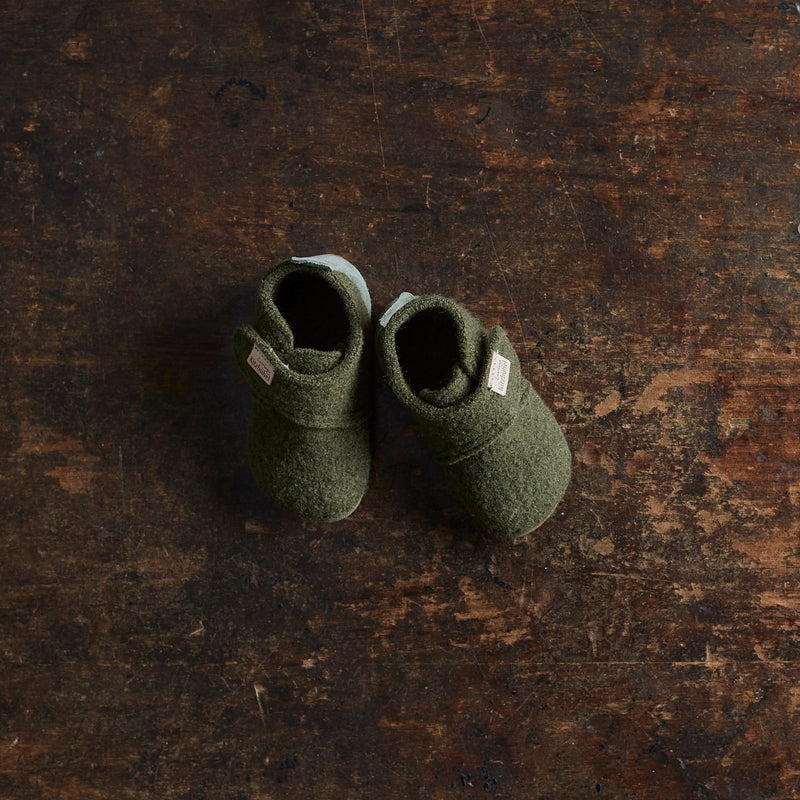 Boiled Wool Slipper Shoe - Moss