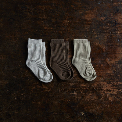 Baby & Kids Cotton Rib Socks - Soft Grey/Ment/Brown - Set of 3