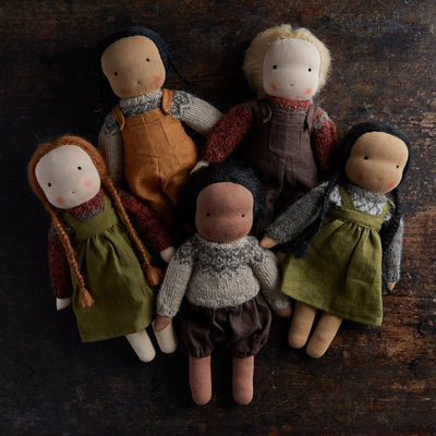 Handmade Doll in Norse Sweater & Pinafore - Brown