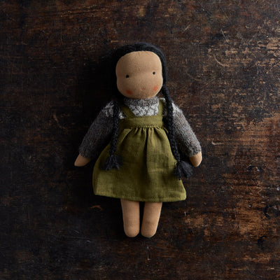 Handmade Doll in Norse Sweater & Pinafore - Brown