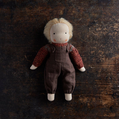 Handmade Doll in Norse Sweater & Dungarees - White