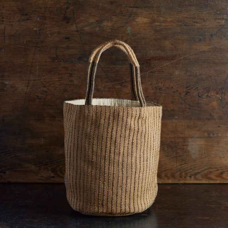 Hand Woven Jute Bucket Bag - Graphite Pinstripe