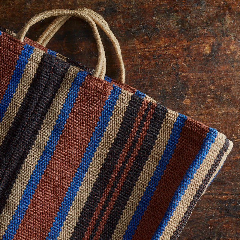 Hand Woven Jute Giant Poresh Hold All - Cobalt Stripe