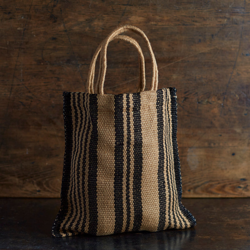 Hand Woven Jute Poresh Tote Bag - Black Stripe