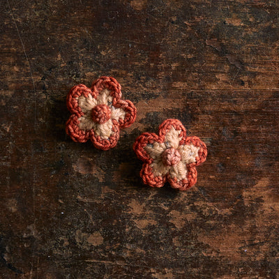 Hand Crochet Merino Wool Medium Flower Clip Set - Camel Confetti