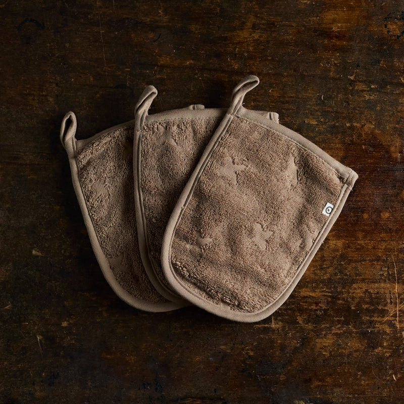 Cotton Bath Gloves - Walnut - Set of 3