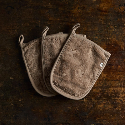 Cotton Bath Gloves - Walnut - Set of 3