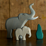 Handcrafted Wooden Large Male Elephant Trumpeting