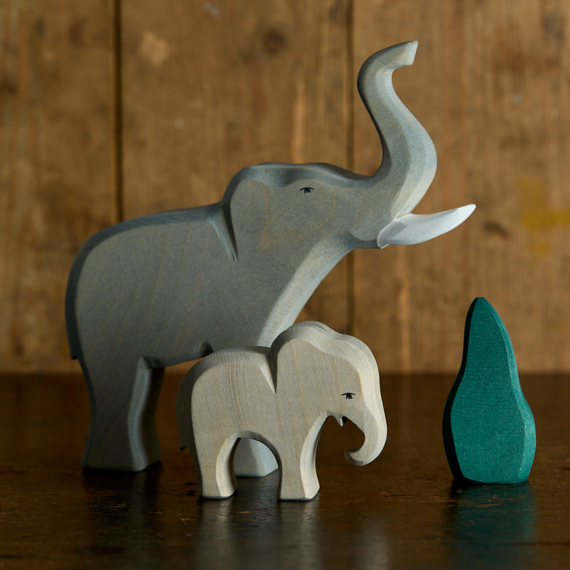 Handcrafted Wooden Large Male Elephant Trumpeting