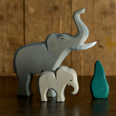 Handcrafted Wooden Large Male Elephant Trumpeting