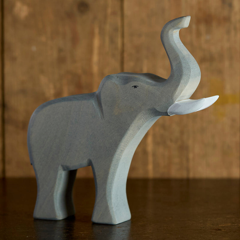 Handcrafted Wooden Large Male Elephant Trumpeting