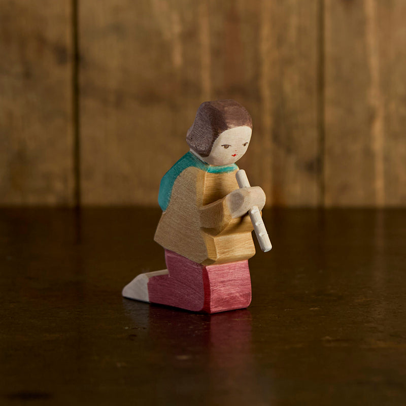 Handcrafted Wooden Shepherd Playing Flute