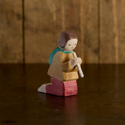 Handcrafted Wooden Shepherd Playing Flute