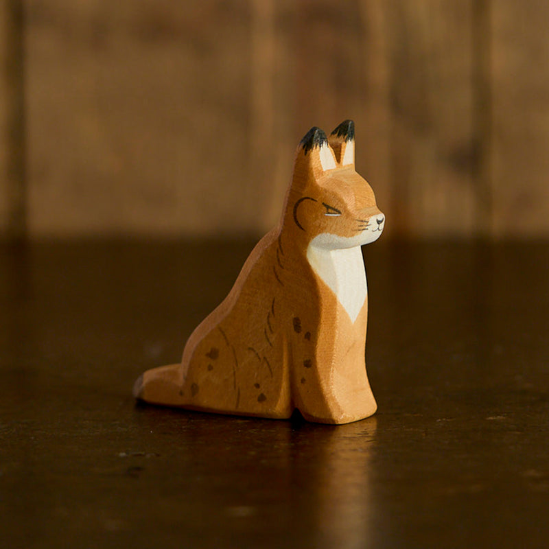 Handmade Wooden Lynx Sitting