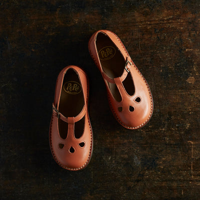 Leather T-Bar Shoes - Terracotta