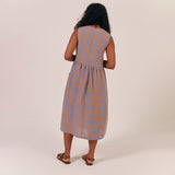 Womens Linen/Cotton Tally Dress - Orange Mix Check