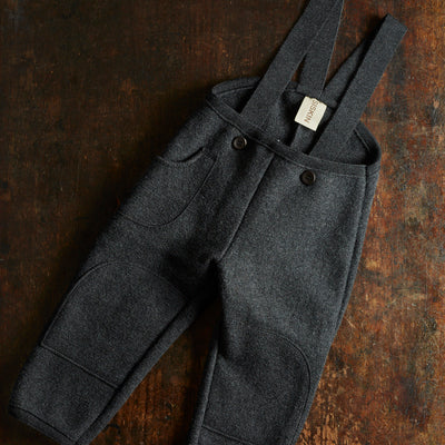 Baby & Kids Pocket Dungarees - Boiled Merino Wool - Anthracite