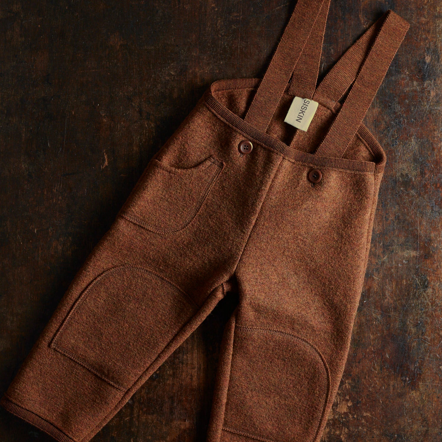 Baby/Kids' Boiled Merino Wool Pocket Dungarees in brown - 1-8