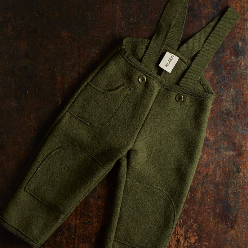 Baby & Kids Pocket Dungarees - Boiled Merino Wool - Olive