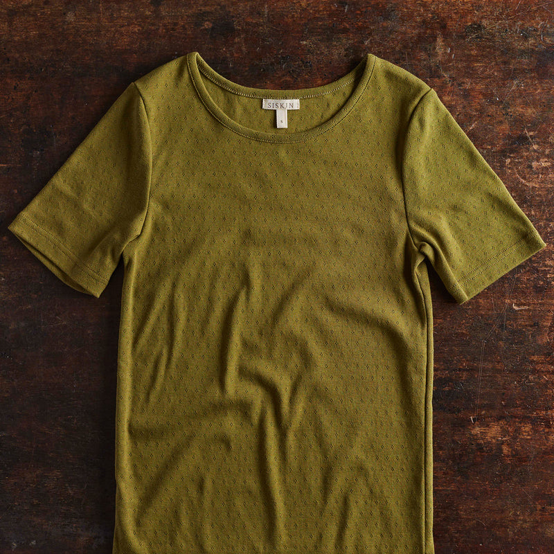 Smew Womens Top - Cotton Pointelle - Olive