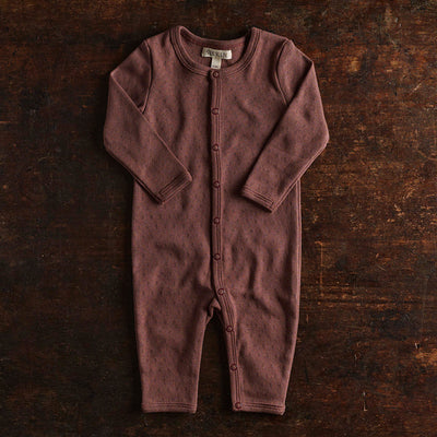 Stork Baby Pyjamas - Cotton Pointelle - Damson