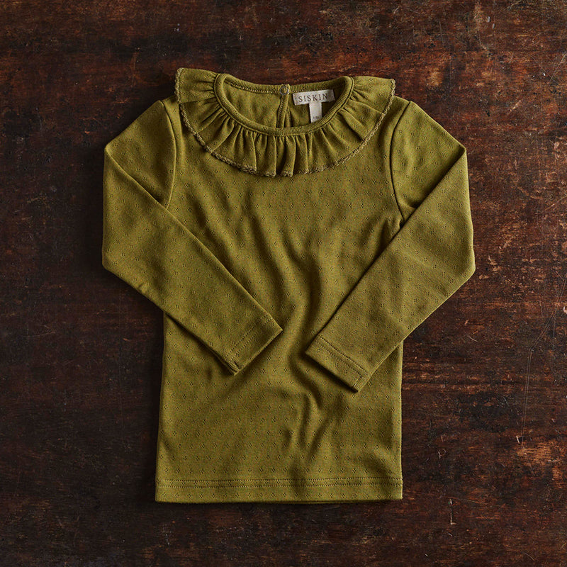 Wren Top - Cotton Pointelle - Olive