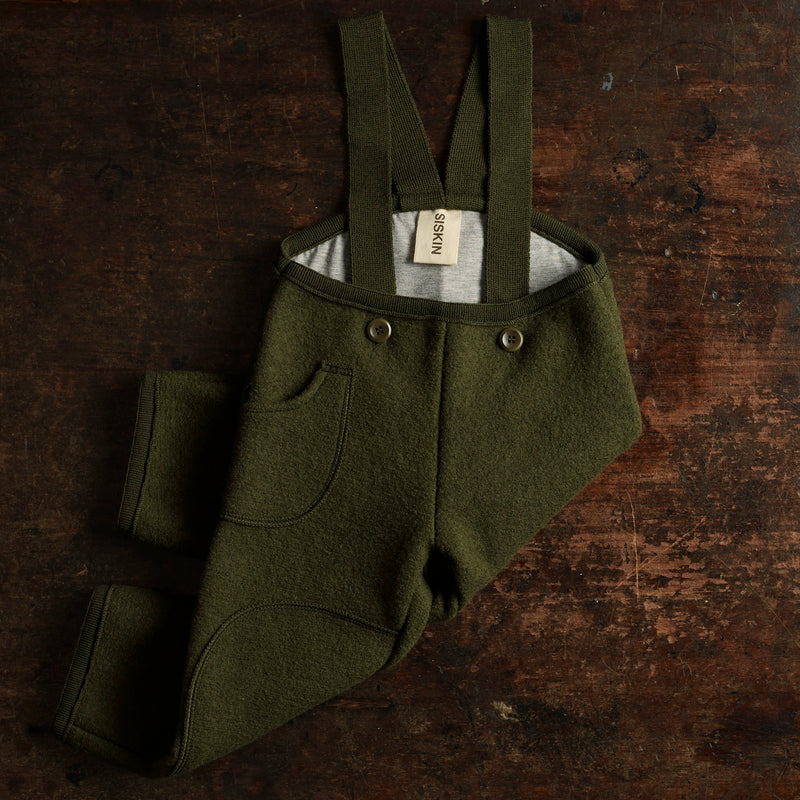 Baby & Kids Boiled Merino Wool Pocket Dungarees - Olive