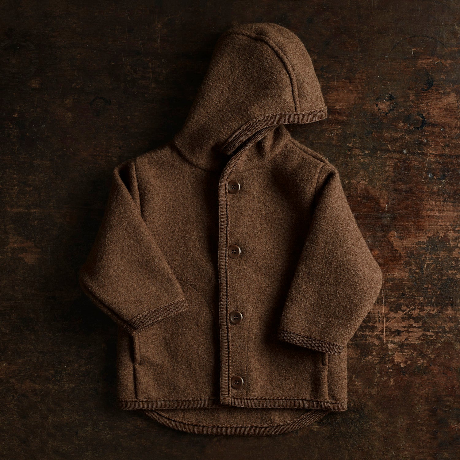 Baby/Kids' Boiled Merino Wool Jacket in brown - sizes 6 mth-10 yrs