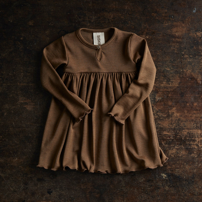 Baby/Kids' Organic Merino Wool Silk Dress in brown - sizes 6mth-6yrs MamaOwl Baby/Kids' Organic Merino Wool Silk Dress in brown - sizes 6mth-6yrs MamaOwl