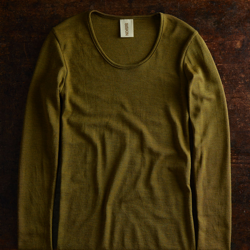 Lark Womens Top - Merino Wool & Silk - Seaweed