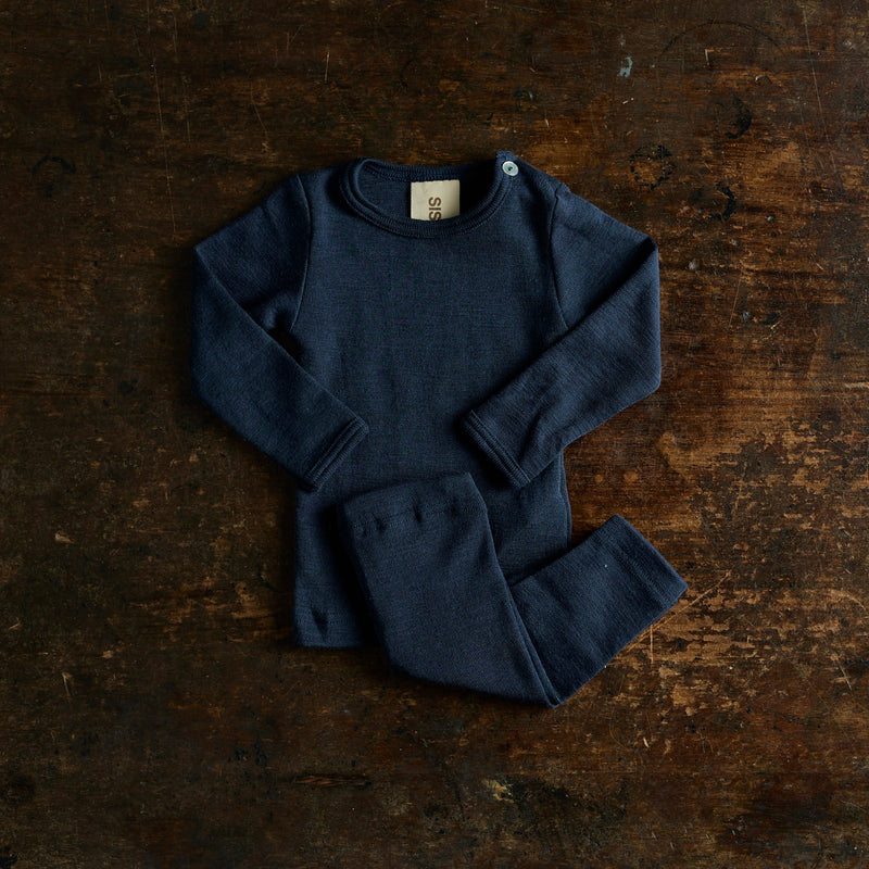 Lark Top & Finch Leggings Baby Set - Merino Wool & Silk - Night Ocean