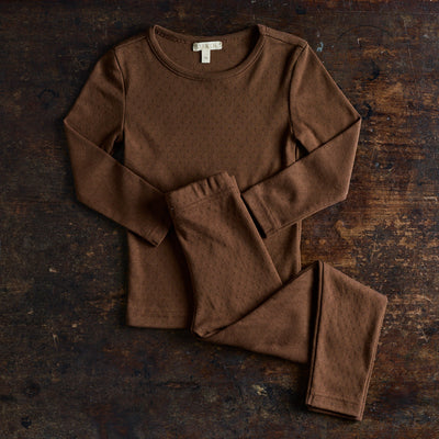 Lark Top & Finch Leggings Kids Set - Cotton Pointelle - Squirrel