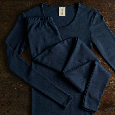 Lark Top & Finch Leggings Women’s Set - Merino Wool & Silk - Night Ocean