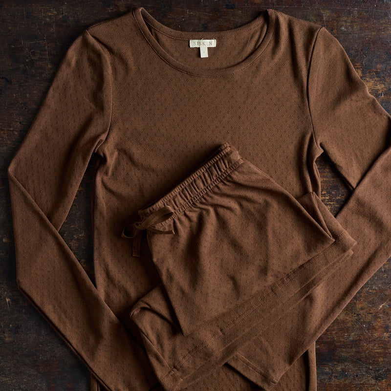 Lark Top & Lapwing Shorts Women’s Set - Cotton Pointelle - Squirrel