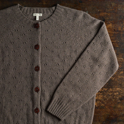 Cloud Women’s Pointelle Cardigan - Superfine Lambswool - Timber