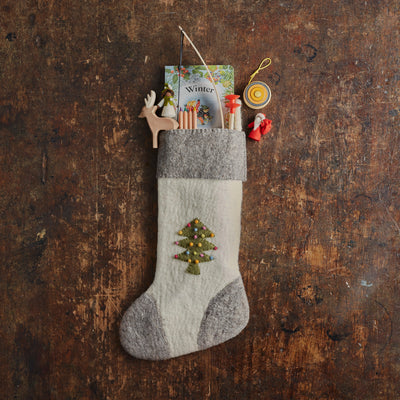 Handmade Felted Wool Advent Stocking with Tree